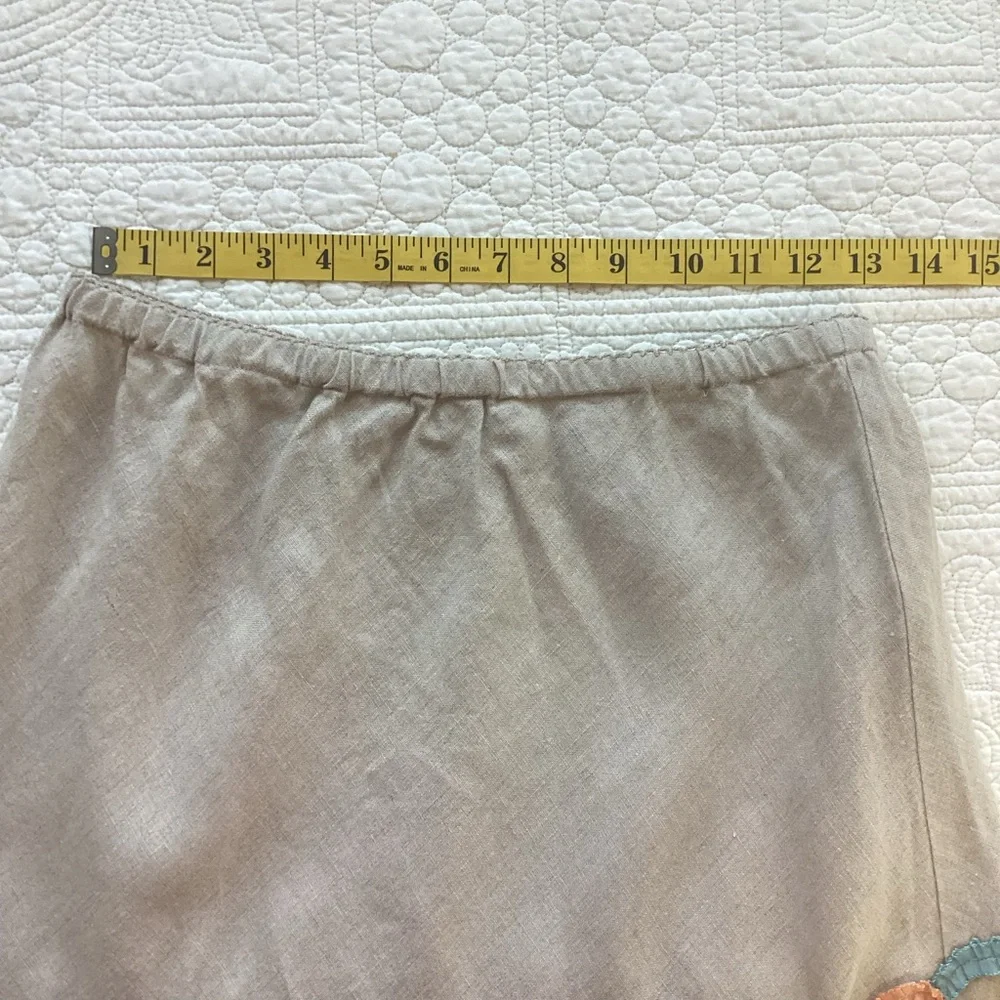 J.Jill 100% Linen Maxi Skirt W/Floral Ribbon Embroidered Flowers Women’s Size XS